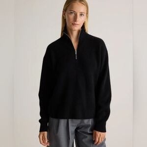 ​Quince 100% Mongolian Cashmere Fisherman Quarter Zip Sweater Black Large